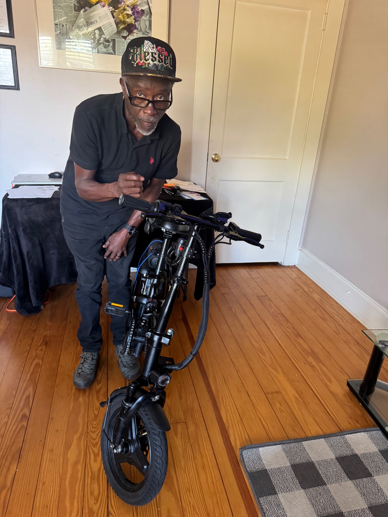 The Champ's e-bike — front view, headlight toward camera